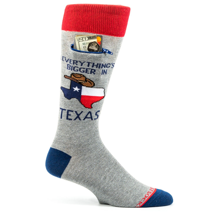 Everything's Bigger In Texas on Grey, Mens Pocket Socks®