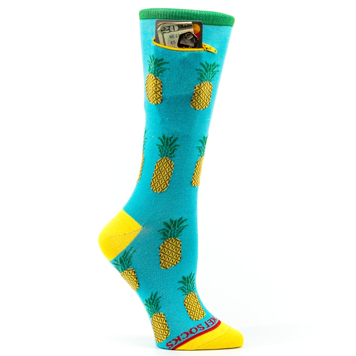 Pineapple on Blue, Womens Pocket Socks®