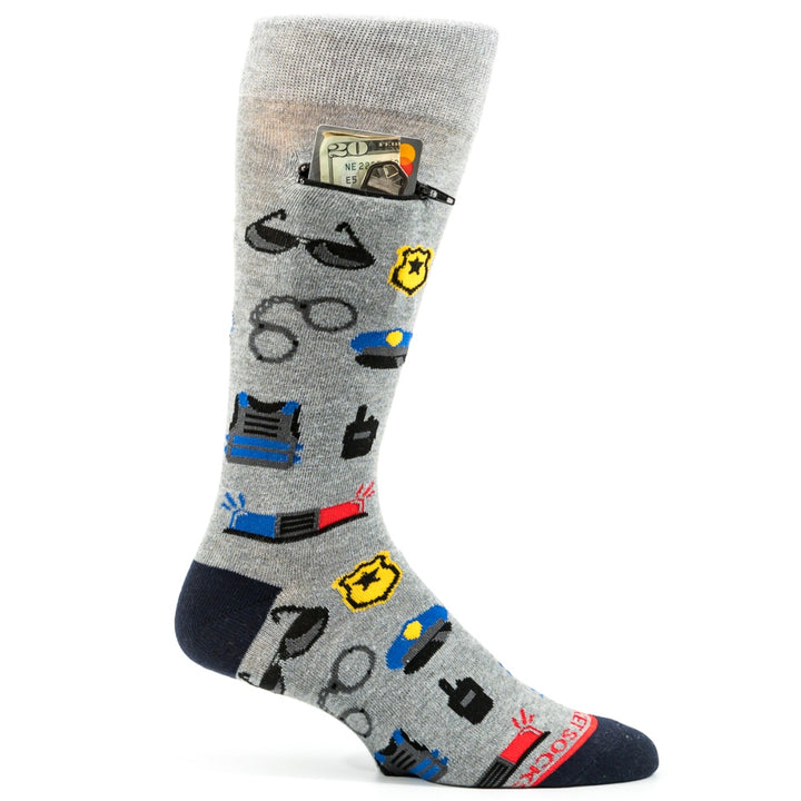 Police Officer on Grey, Mens Pocket Socks®