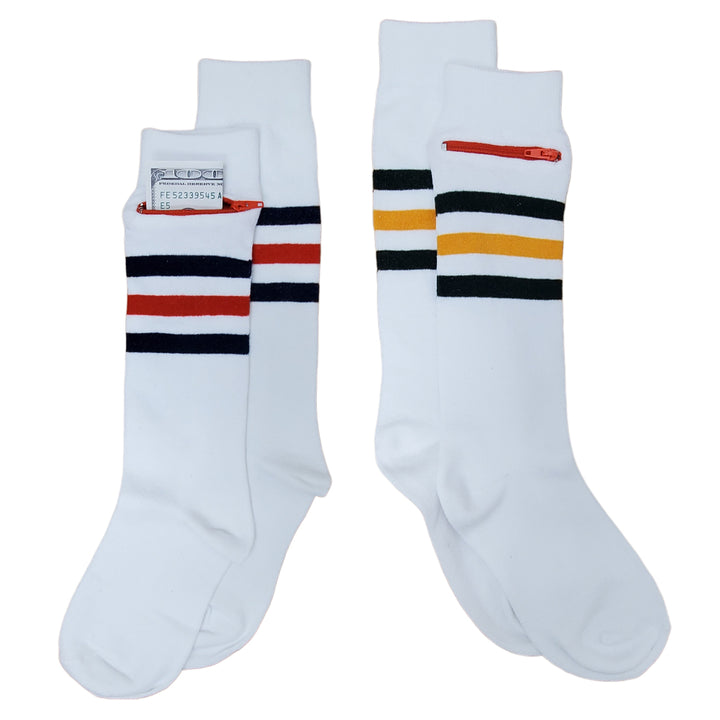 2 Pack Bundle White Sport Stripe, One Size Only (S/M) (Womens Shoe 6-9)