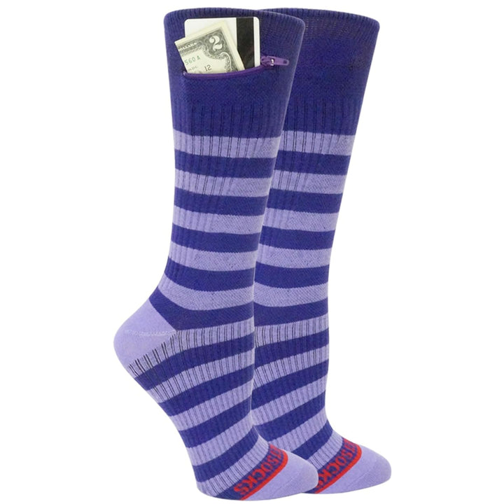 Light Compression Pocket Socks®, Sport Crew - Purple Stripe, Small/Medium