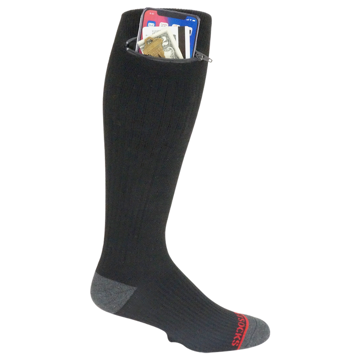 Light Compression Pocket Socks®, Over the Calf - Black/Grey, Large