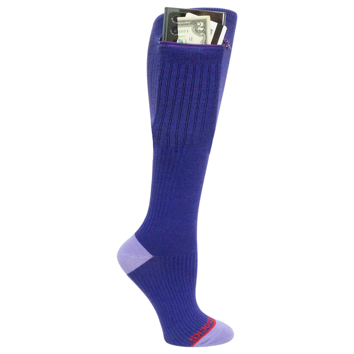 Light Compression Pocket Socks®, Over the Calf - Purple with Lavender, Small/Medium