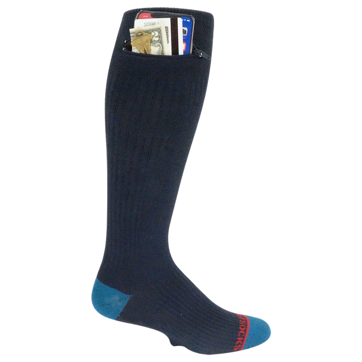 Light Compression Pocket Socks®, Over the Calf - Navy, Large