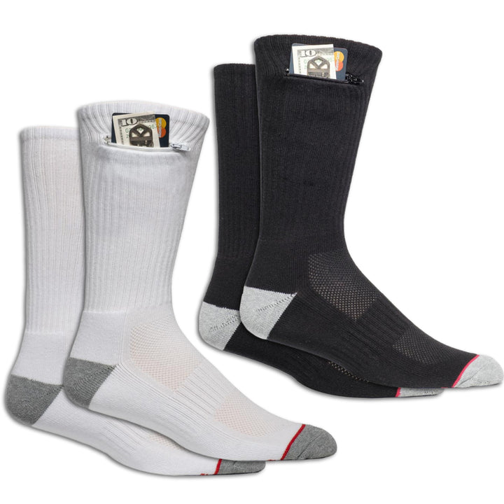 Sport Crew Pocket Socks® 2-Pack,  Black & White, XL