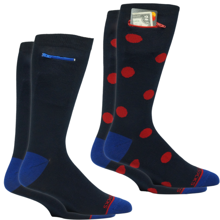 Pocket Socks® 2-Pack, Navy Dot + Solid Navy, Large