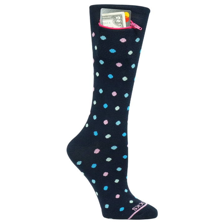 Multi Dot Navy on Blue, Womens Pocket Socks®