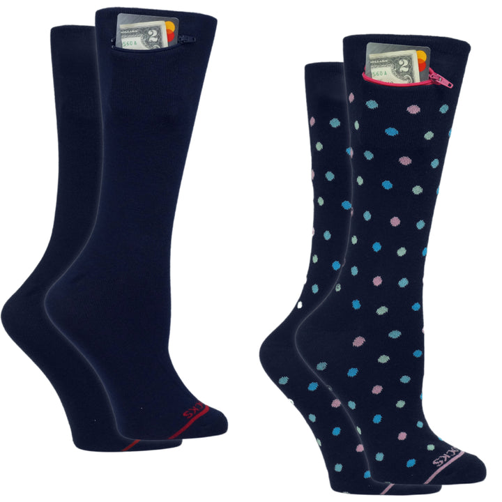 Pocket Socks® 2-Pack, Multi-Dot Navy + Navy Solid, Medium