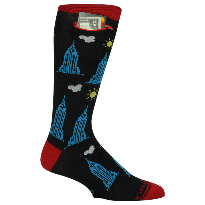 New York Empire State + Sun on Black - One Size Pocket Socks®