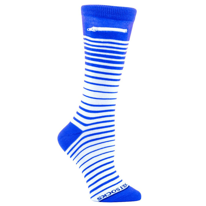 Ombre Stripes Womens Fashion Crew Pocket Socks® - Royal Blue + White