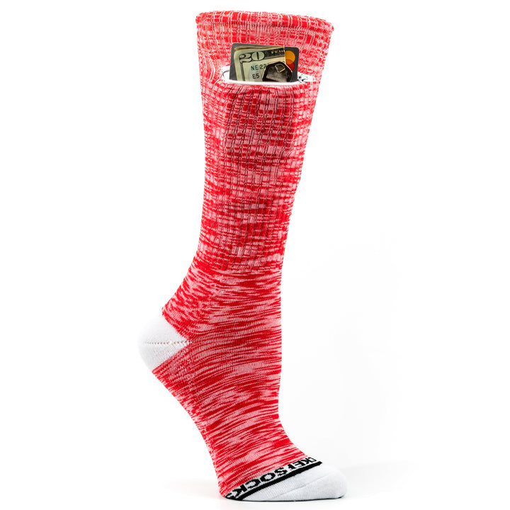 Sport Crew Dual-Color Pocket Socks® - Red + White