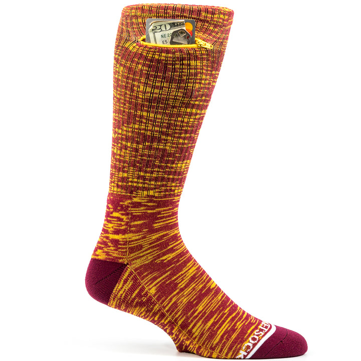 Sport Crew Dual-Color Pocket Socks® - Cardinal + Yellow/Gold