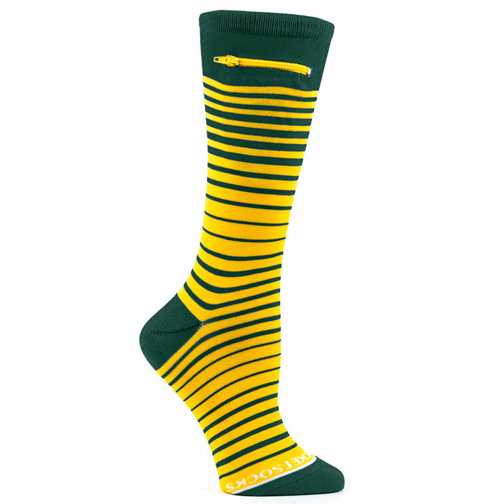 Ombre Stripes Womens Fashion Crew Pocket Socks® - Green + Yellow