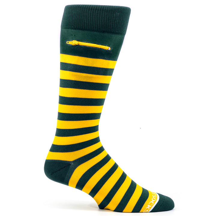 Rugby Stripes Mens Fashion Crew Pocket Socks® - Green + Yellow