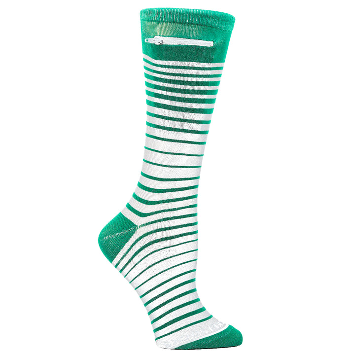 Ombre Stripes Womens Fashion Crew Pocket Socks® - Green + White