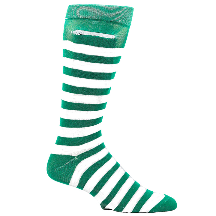 Rugby Stripes Mens Fashion Crew Pocket Socks® - Green + White