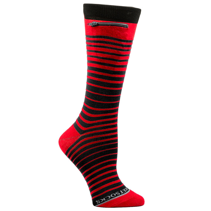 Ombre Stripes Womens Fashion Crew Pocket Socks® - Red + Black