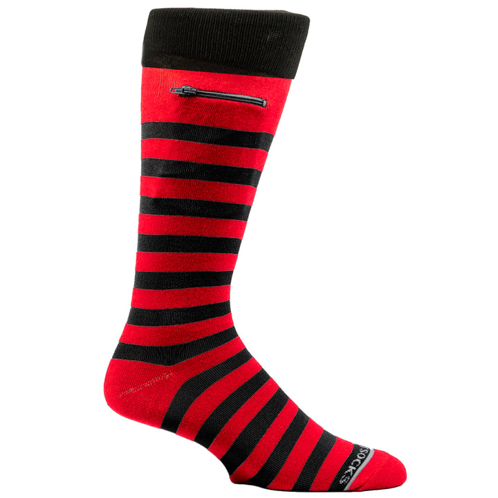 Rugby Stripes Mens Fashion Crew Pocket Socks® - Red + Black