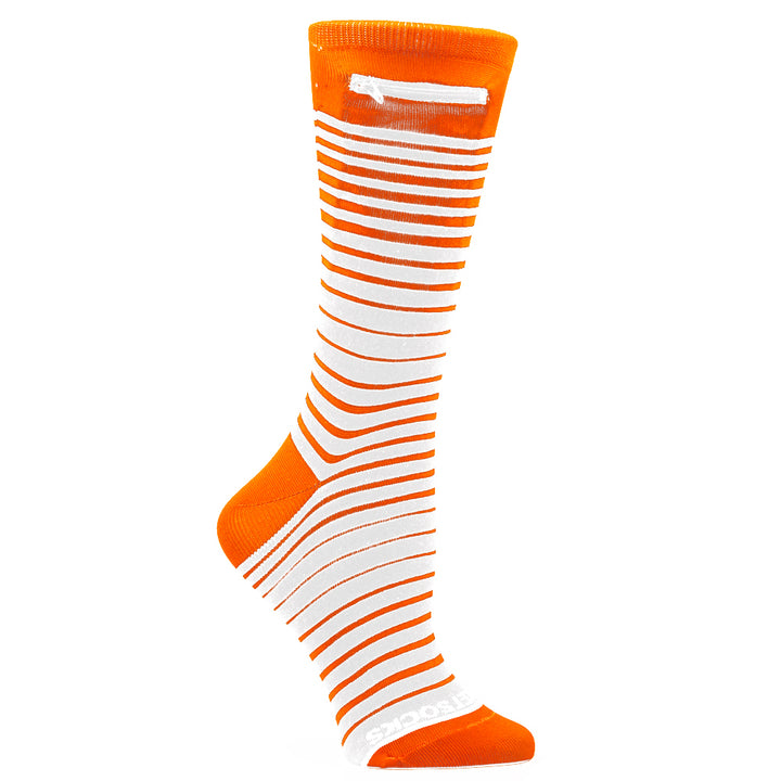 Ombre Stripes Womens Fashion Crew Pocket Socks® - Orange + White