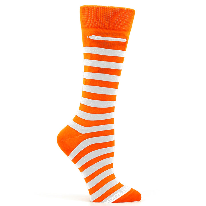 Rugby Stripes Mens Fashion Crew Pocket Socks® - Orange + White