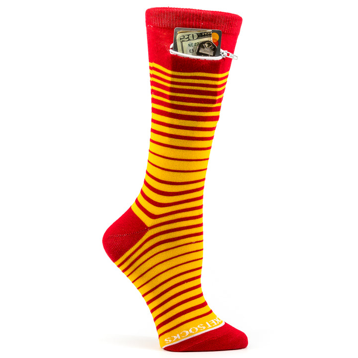 Ombre Stripes Womens Fashion Crew Pocket Socks® - Red + Yellow