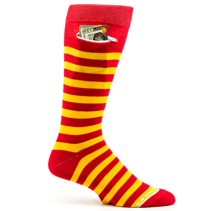 Rugby Stripes Mens Fashion Crew Pocket Socks® - Red + Yellow