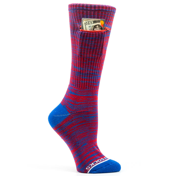 Sport Crew Dual-Color Pocket Socks® - Red + Blue